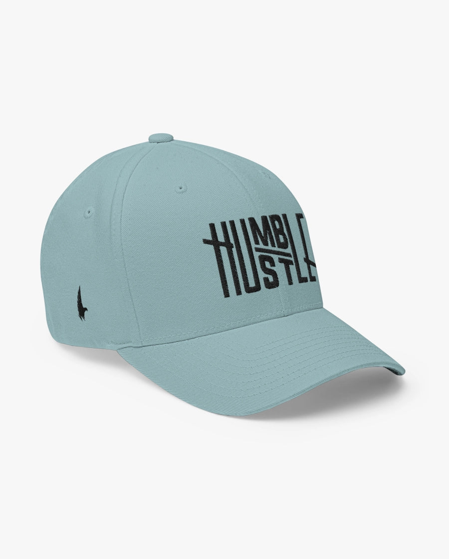 Humble Hustle Fitted Hat Baby Blue/Black Loyalty Vibes