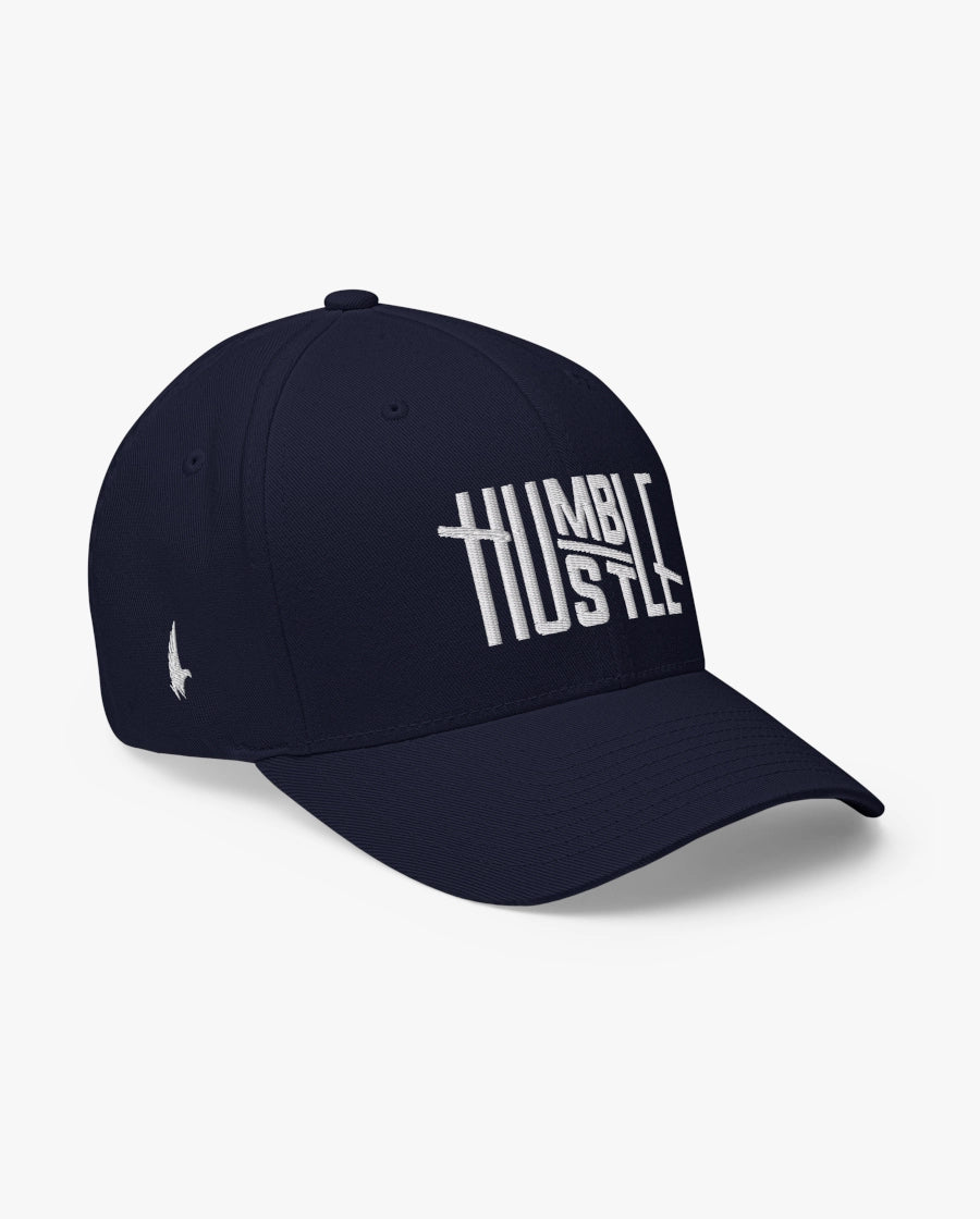 Humble Hustle Fitted Hat Navy Blue Loyalty Vibes