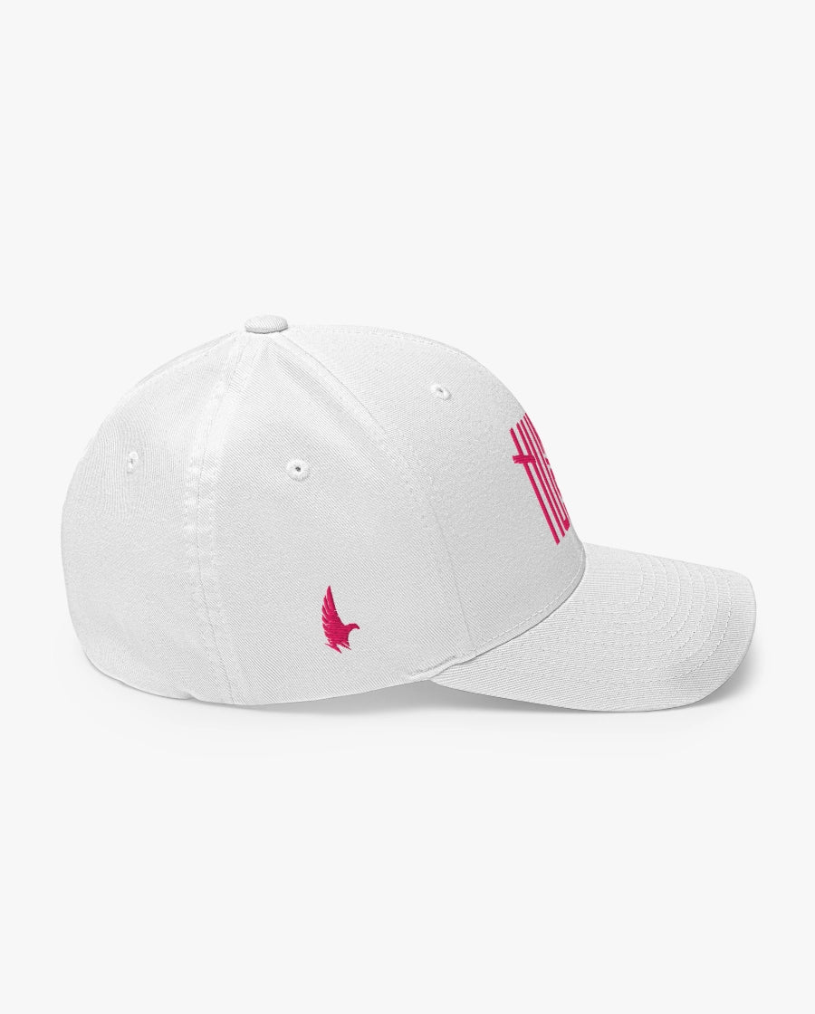 Humble Hustle Fitted Hat White/Pink Right Loyalty Vibes
