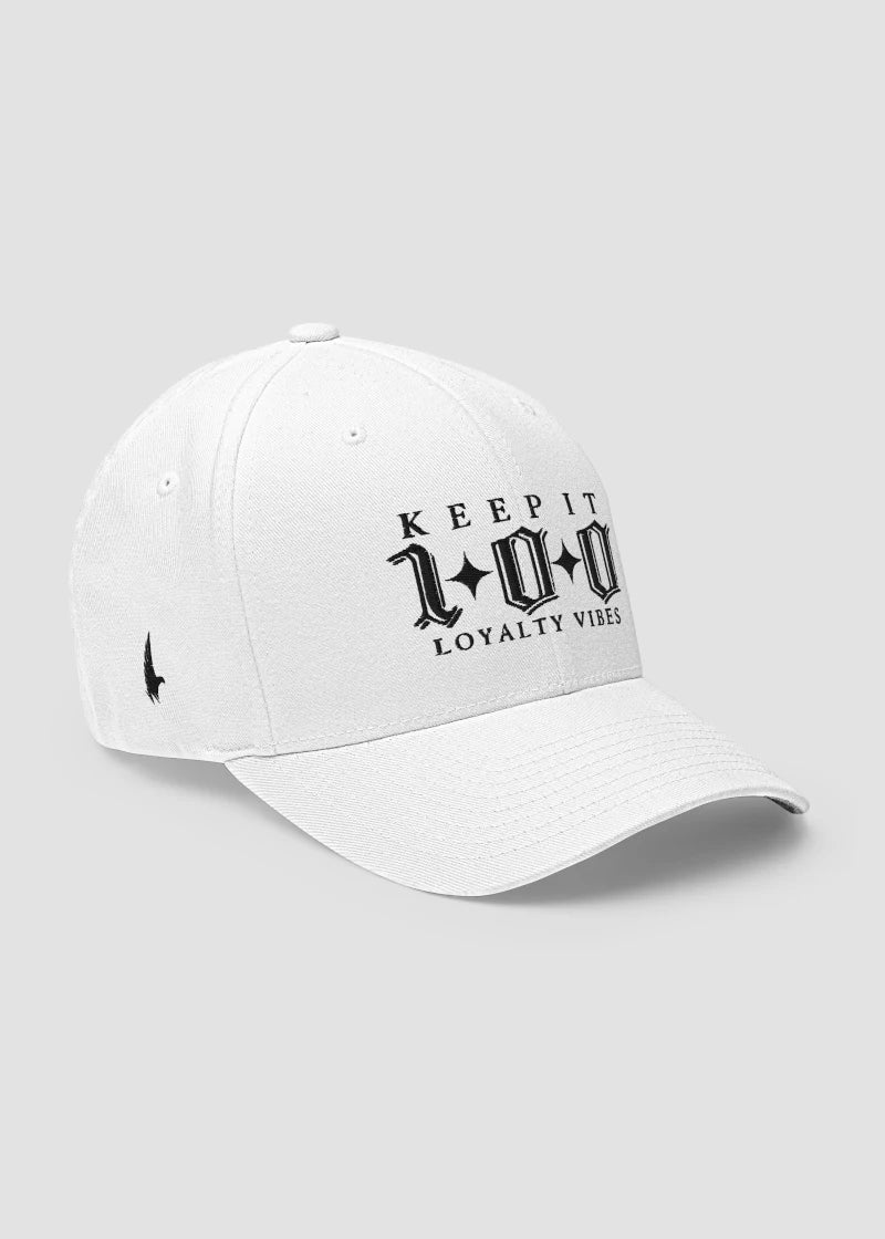 Keep It 100 Fitted Hat White - Loyalty Vibes