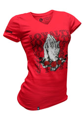 Women's Loyalty Prayer V-Neck Tee Red Black - Loyalty Vibes
