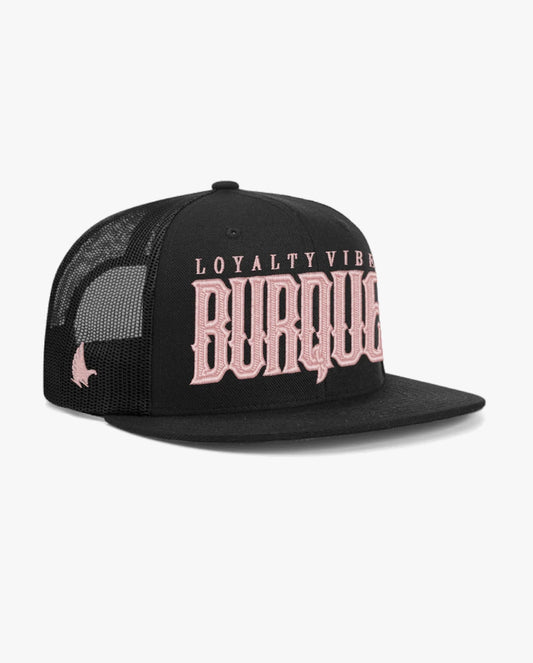 Burque Flat Brim Trucker Hat Black / Light Pink