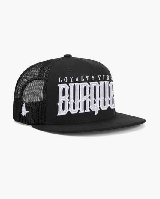 Burque Flat Brim Trucker Hat Black / White