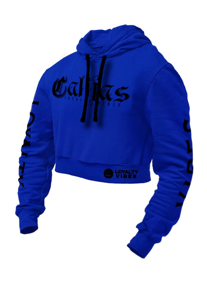 Loyalty Vibes Califas Crop Top Hoodie Blue Black