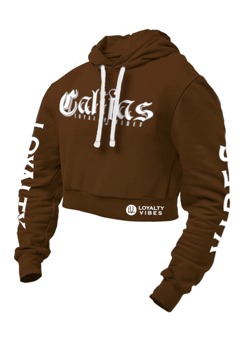 Loyalty Vibes Califas Crop Top Hoodie Brown
