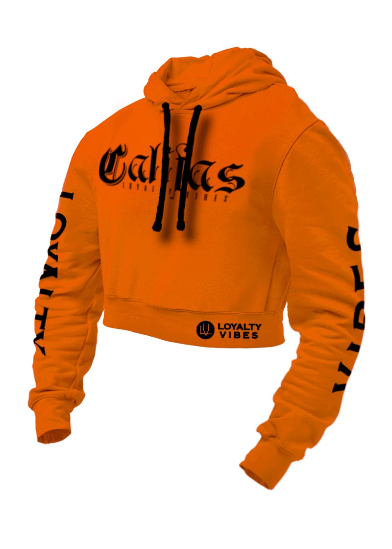 Loyalty Vibes Califas Crop Top Hoodie Citrus Orange Black