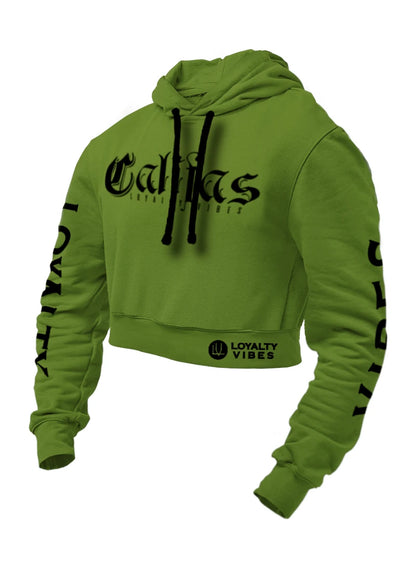 Loyalty Vibes Califas Crop Top Hoodie Military Green Black