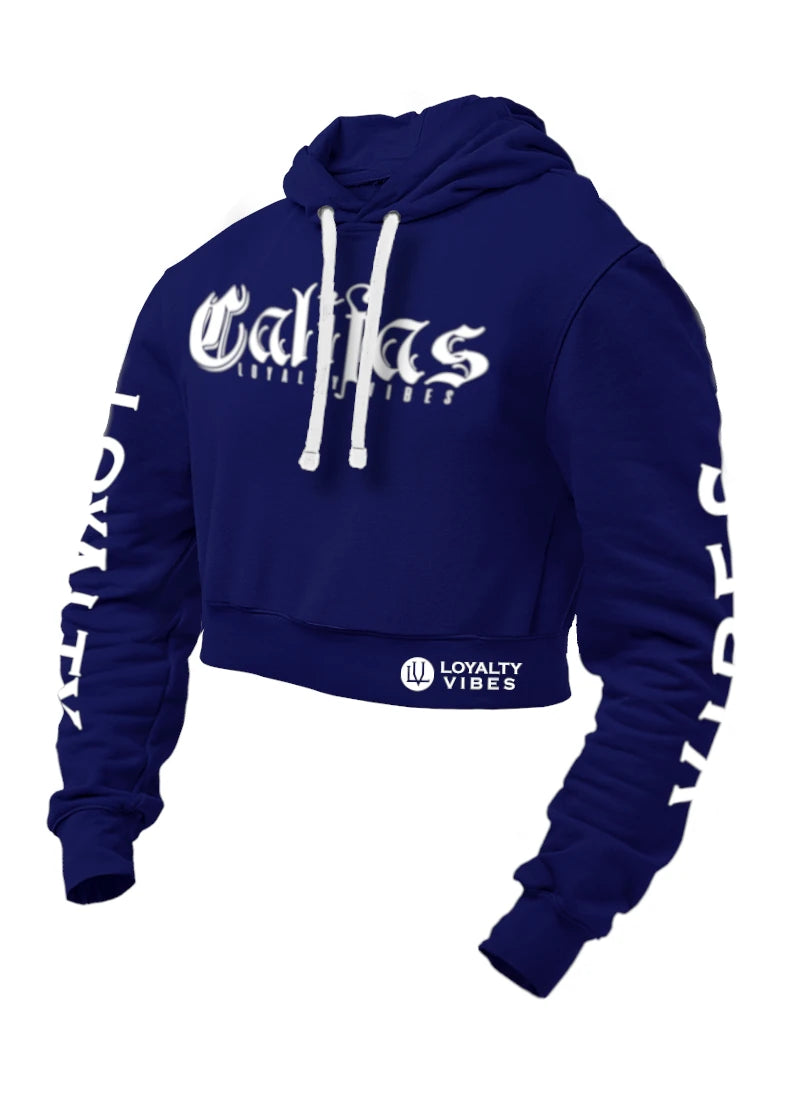 Loyalty Vibes Califas Crop Top Hoodie Navy Blue