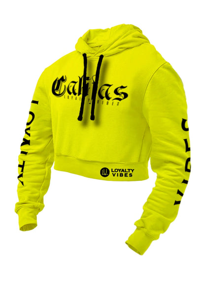 Loyalty Vibes Califas Crop Top Hoodie Urban Yellow Black