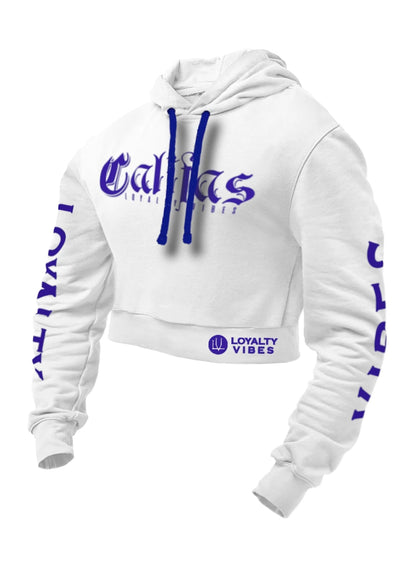 Loyalty Vibes Califas Crop Top Hoodie White Blue