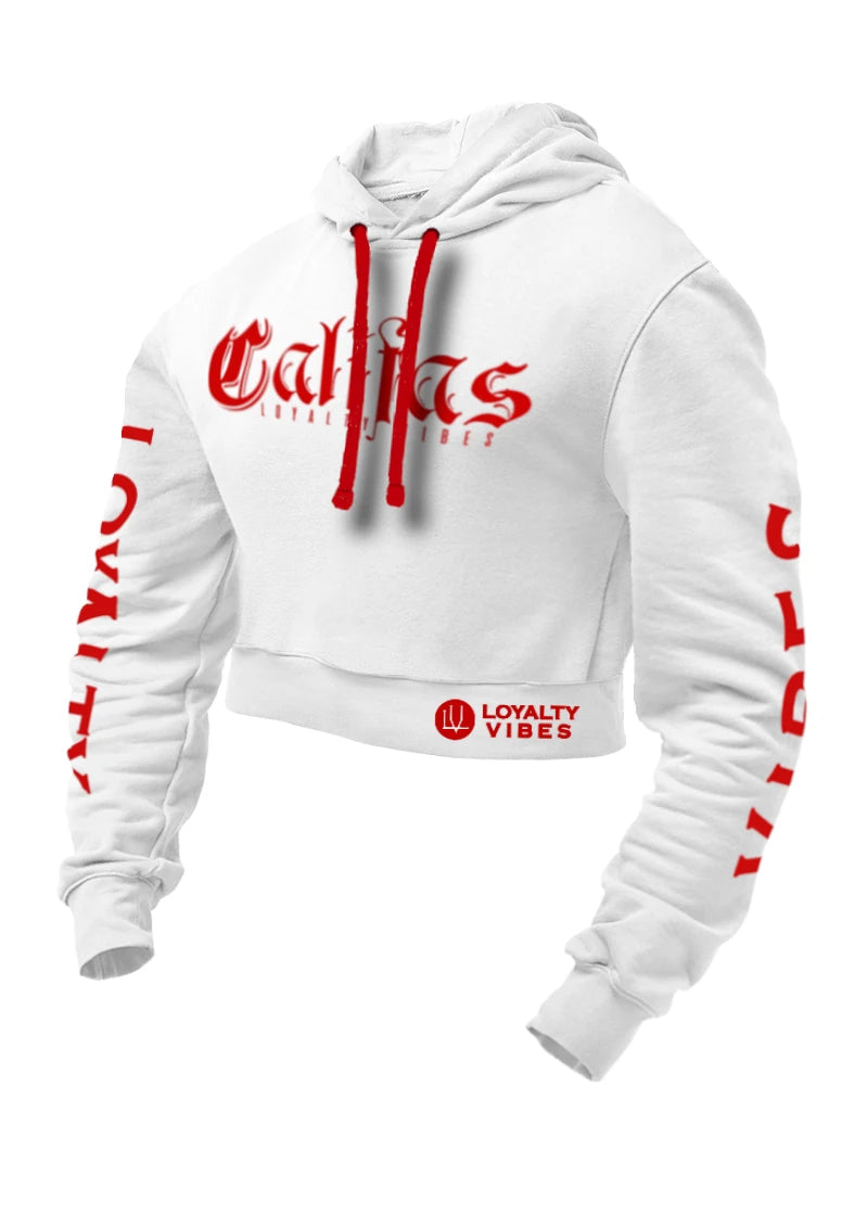 Loyalty Vibes Califas Crop Top Hoodie White Red