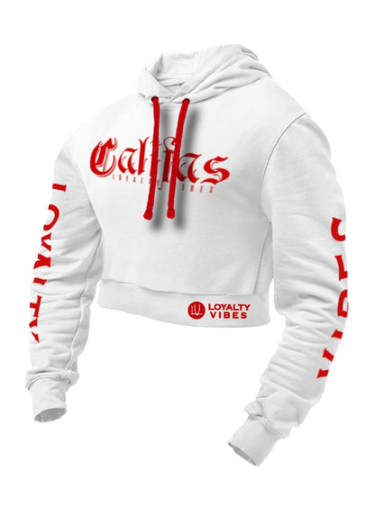 Loyalty Vibes Califas Crop Top Hoodie White Red