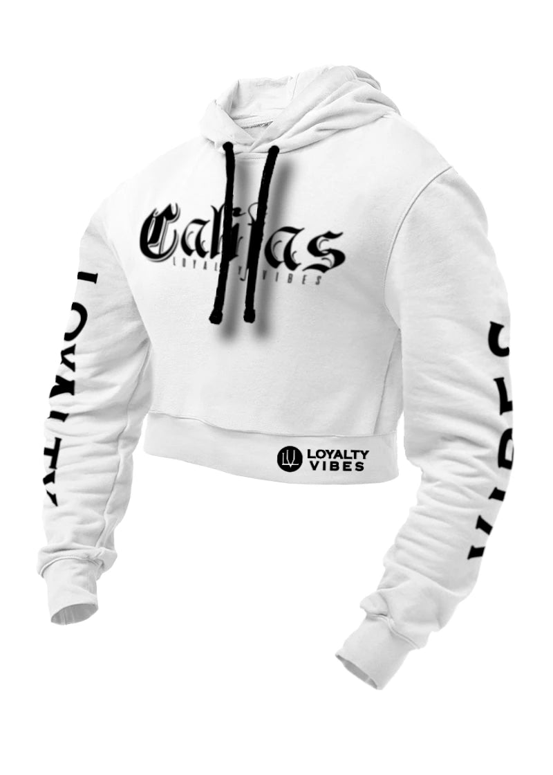 Loyalty Vibes Califas Crop Top Hoodie White