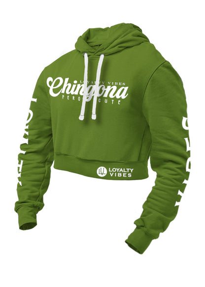 Loyalty Vibes Chingona Pero Cute Crop Top Hoodie Military Green