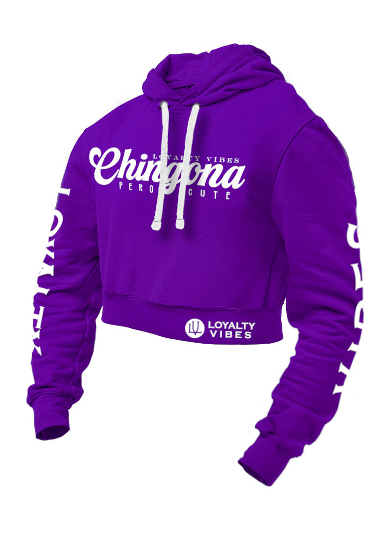 Loyalty Vibes Chingona Pero Cute Crop Top Hoodie Purple
