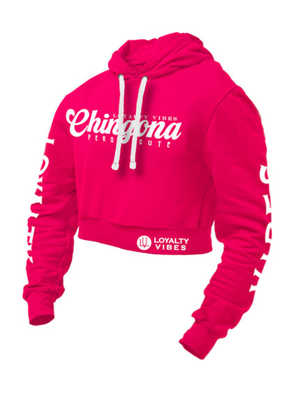 Loyalty Vibes Chingona Pero Cute Crop Top Hoodie Tiger Pink