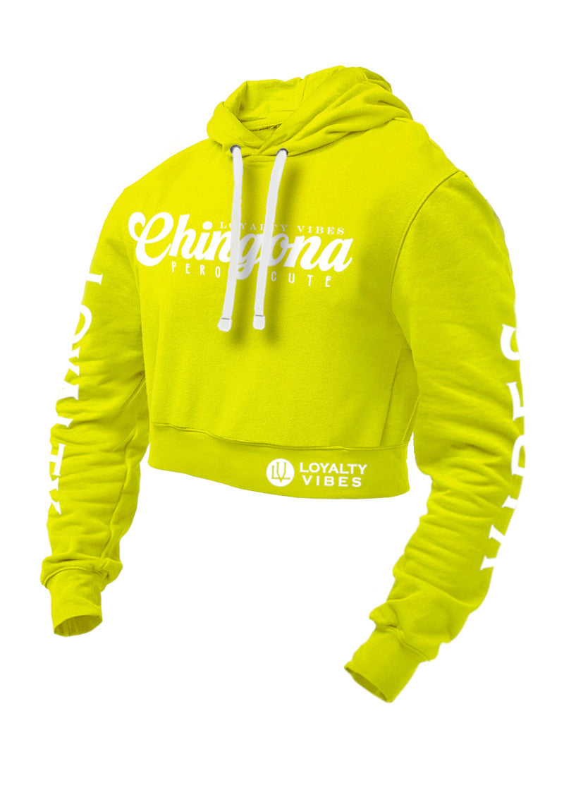 Loyalty Vibes Chingona Pero Cute Crop Top Hoodie Tiger Yellow