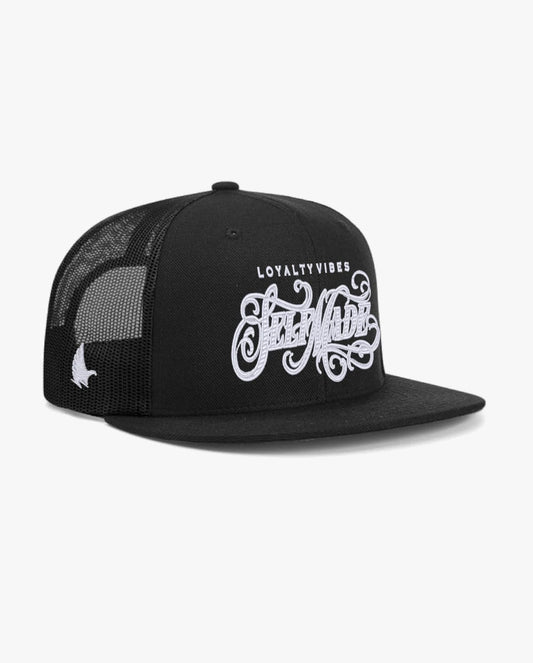 Loyalty Vibes Classic Self Made Flat Brim Trucker Hat Black