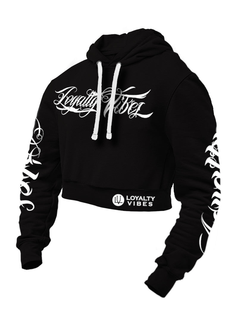 Loyalty Vibes Collective Crop Top Hoodie Black