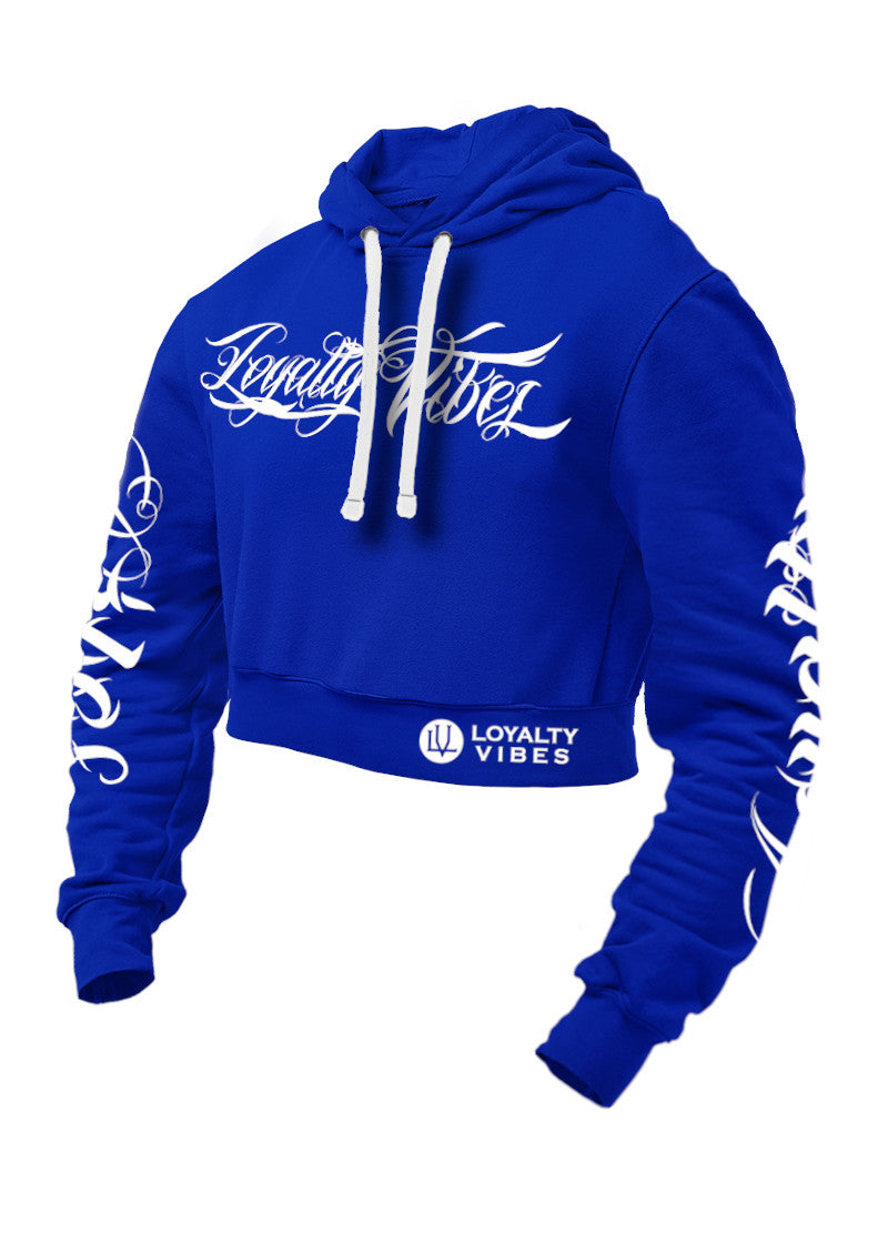 Loyalty Vibes Collective Crop Top Hoodie Blue