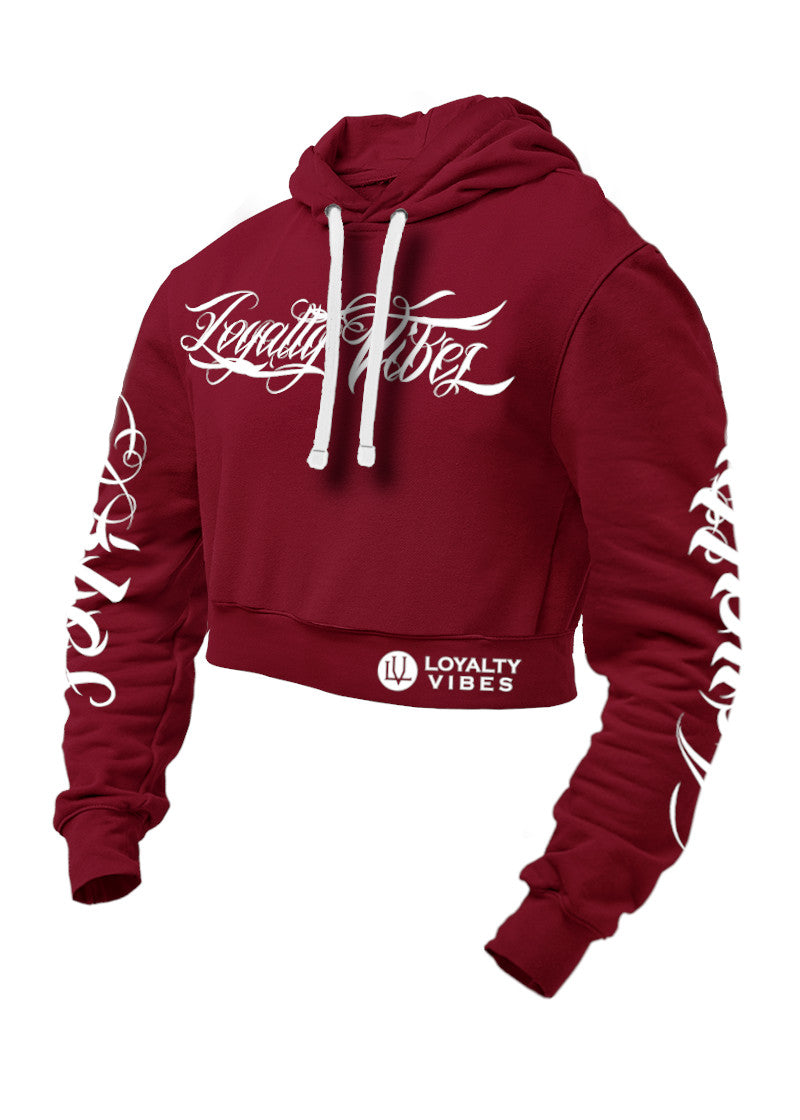 Loyalty Vibes Collective Crop Top Hoodie Maroon