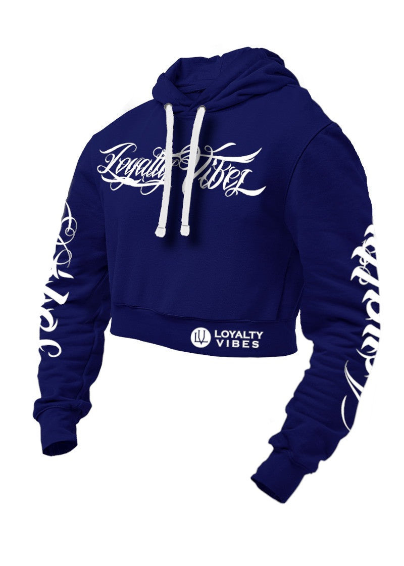 Loyalty Vibes Collective Crop Top Hoodie Navy Blue