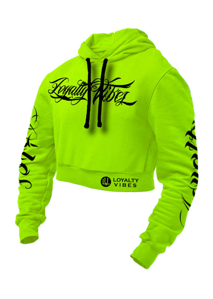 Loyalty Vibes Collective Crop Top Hoodie Tiger Green Black