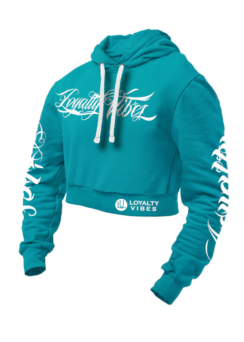 Loyalty Vibes Collective Crop Top Hoodie Urban Blue