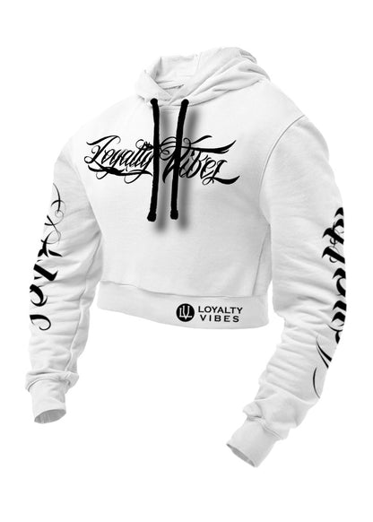 Loyalty Vibes Collective Crop Top Hoodie White