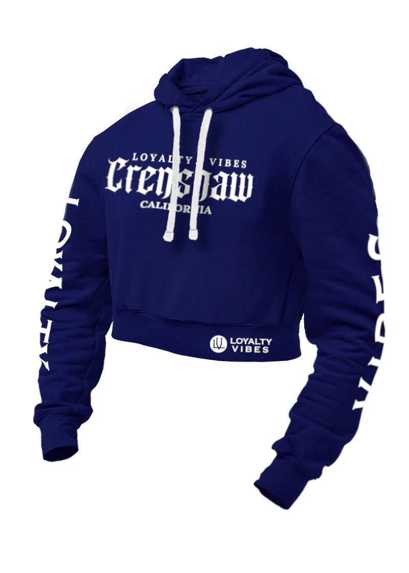 Loyalty Vibes Crenshaw Crop Top Hoodie Navy Blue