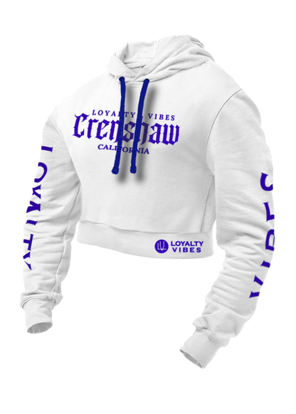 Loyalty Vibes Crenshaw Crop Top Hoodie White Blue