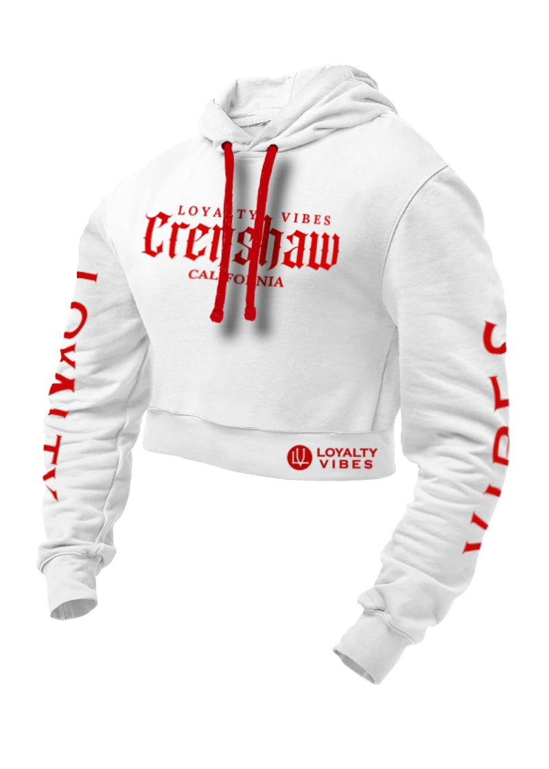 Loyalty Vibes Crenshaw Crop Top Hoodie White Red