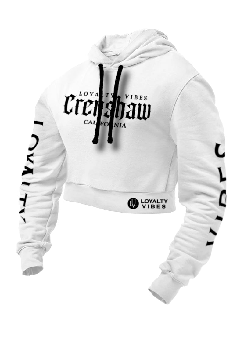 Loyalty Vibes Crenshaw Crop Top Hoodie White