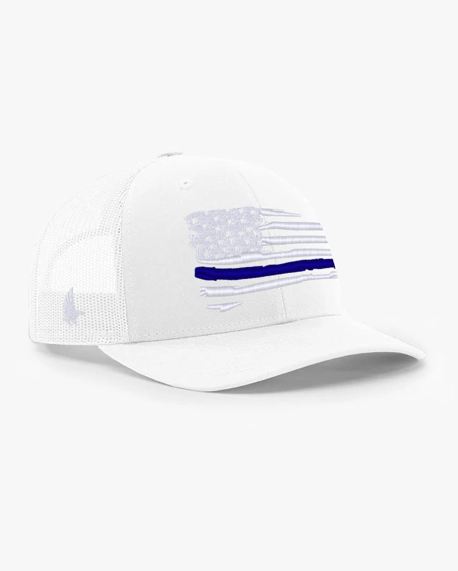 Loyalty Vibes Distressed American Flag Blue Line Trucker Hat Whiteout Adjustable Loyalty Vibes