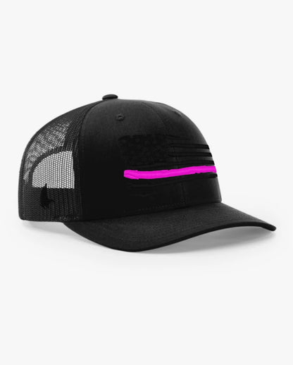 Loyalty Vibes Distressed American Flag Pink Line Trucker Hat Blackout Adjustable Loyalty Vibes