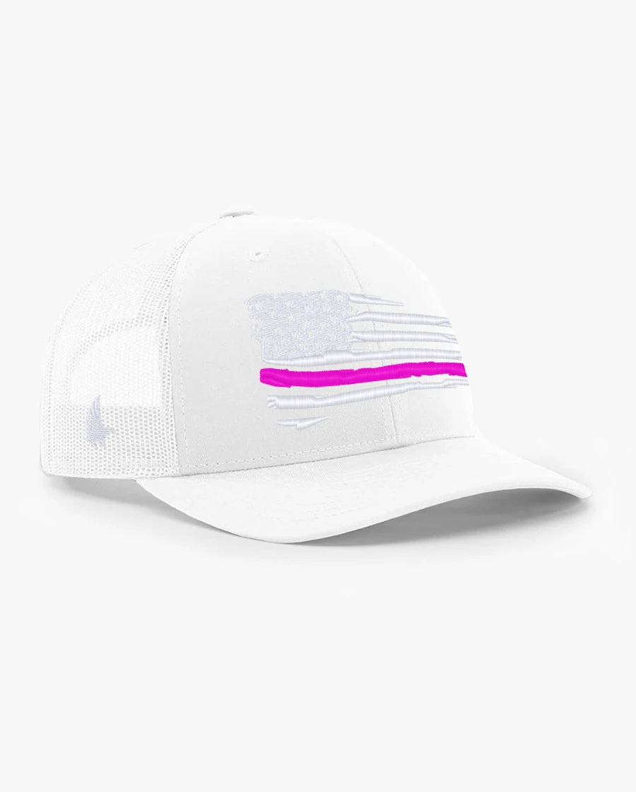 Loyalty Vibes Distressed American Flag Pink Line Trucker Hat Whiteout Adjustable Loyalty Vibes