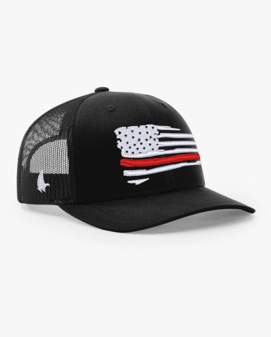 Loyalty Vibes Distressed American Flag Red Line Trucker Hat Black Adjustable Loyalty Vibes