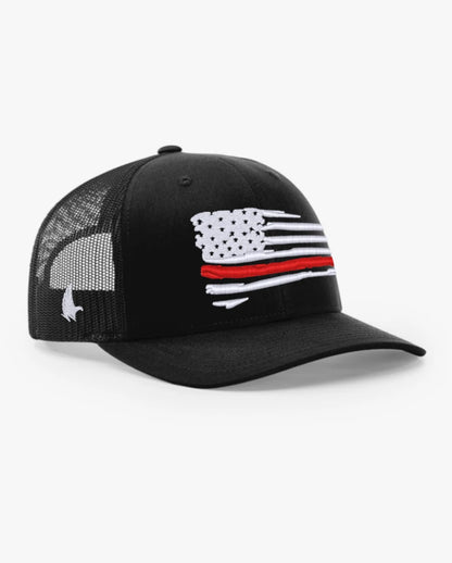 Loyalty Vibes Distressed American Flag Red Line Trucker Hat Black Adjustable Loyalty Vibes