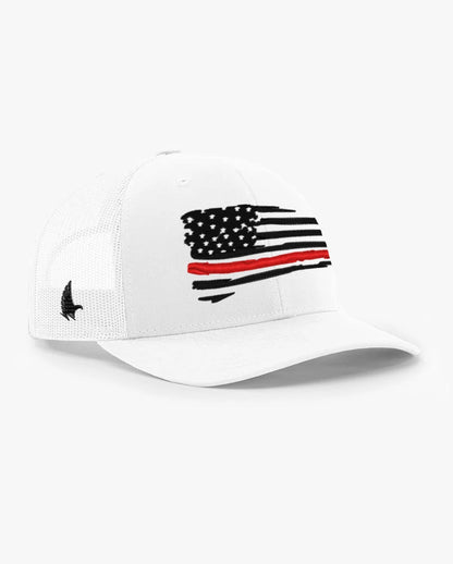 Loyalty Vibes Distressed American Flag Red Line Trucker Hat White Adjustable Loyalty Vibes