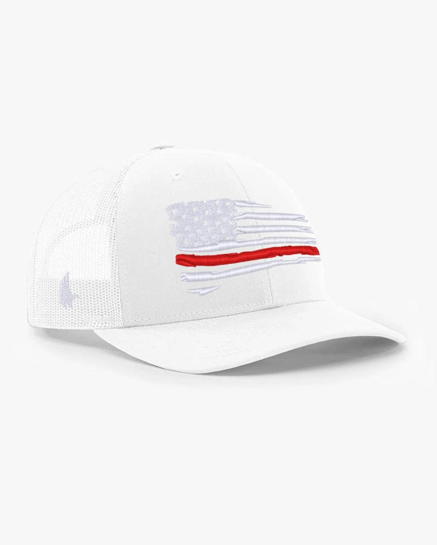 Loyalty Vibes Distressed American Flag Red Line Trucker Hat Whiteout Adjustable Loyalty Vibes
