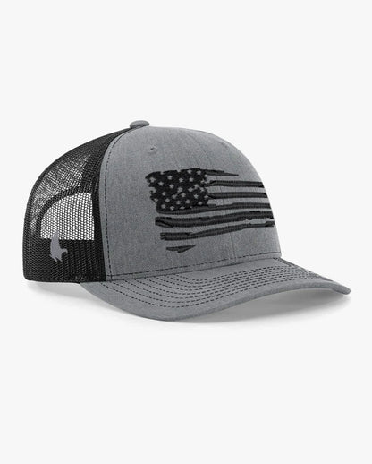 Loyalty Vibes Distressed American Flag Trucker Hat Black Heather Gray Black Adjustable Loyalty Vibes