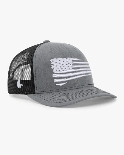 Loyalty Vibes Distressed American Flag Trucker Hat Black Heather Gray White Adjustable Loyalty Vibes