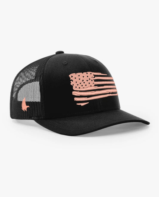 Loyalty Vibes Distressed American Flag Trucker Hat Black Light Pink Adjustable Loyalty Vibes