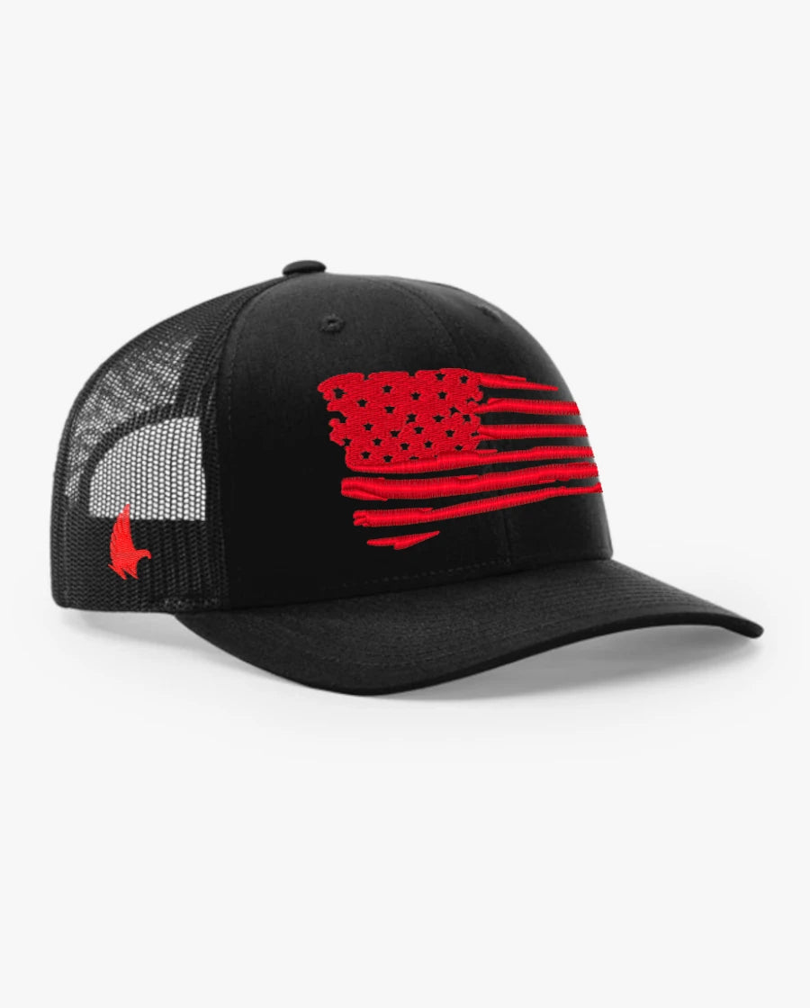 Loyalty Vibes Distressed American Flag Trucker Hat Black Red Adjustable Loyalty Vibes