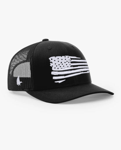 Loyalty Vibes Distressed American Flag Trucker Hat Black Adjustable Loyalty Vibes