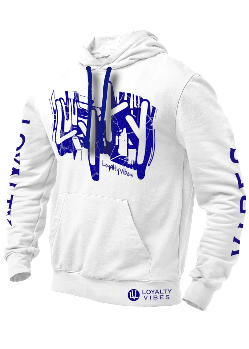 Loyalty Vibes Graffiti Hoodie White Blue Loyalty Vibes