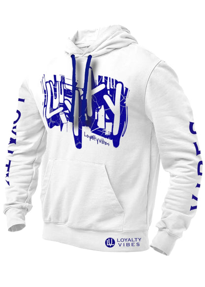 Loyalty Vibes Graffiti Hoodie White Blue Loyalty Vibes