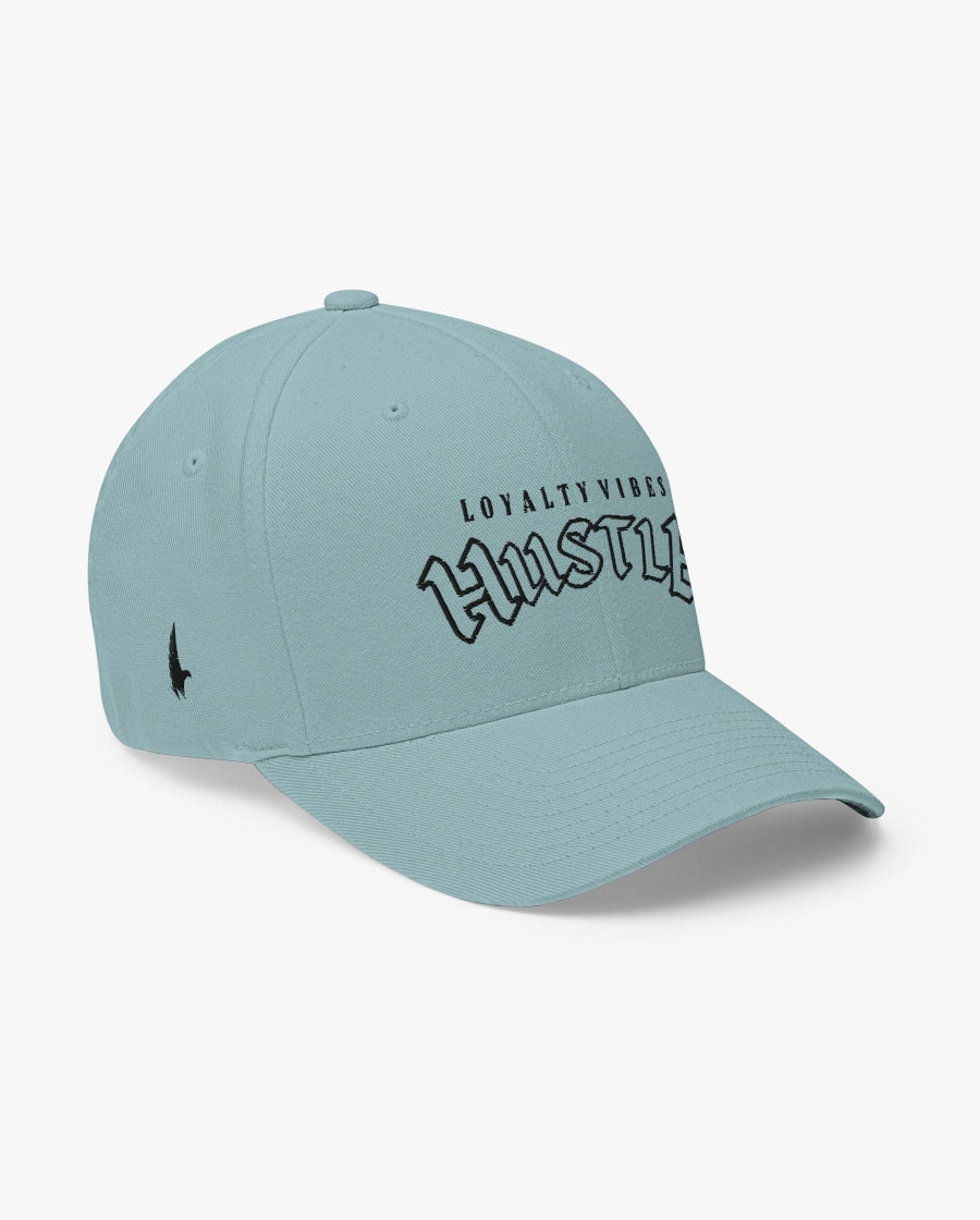Loyalty Vibes Hustle Fitted Hat Baby Blue Black