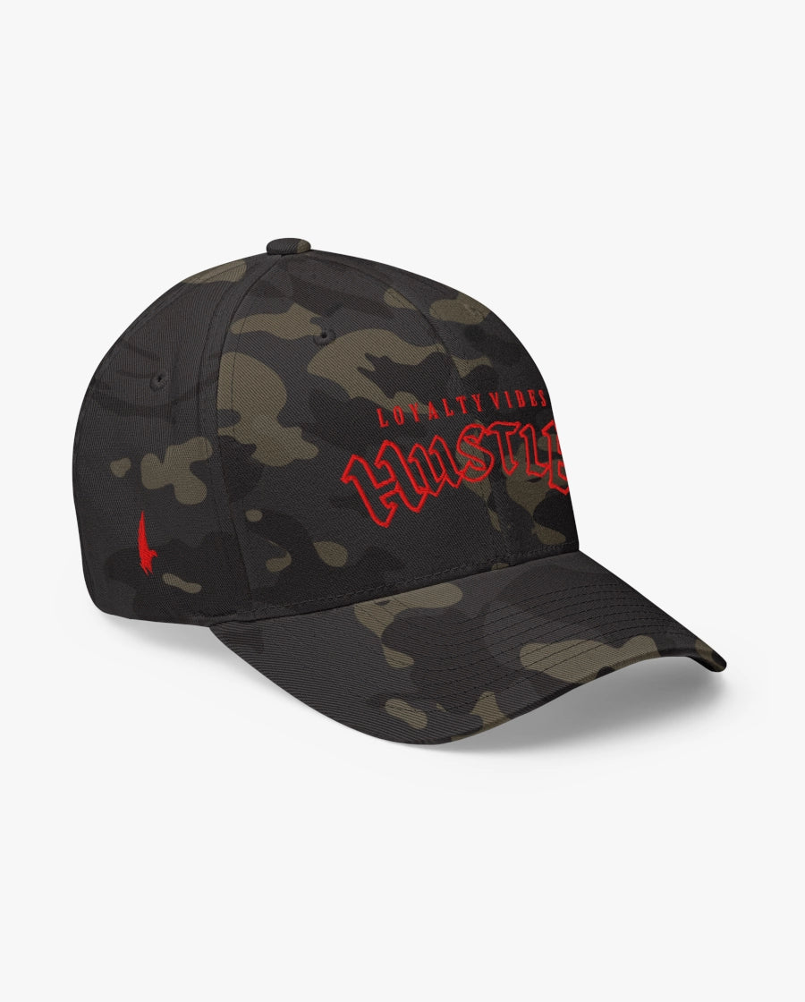 Loyalty Vibes Hustle Fitted Hat Black Camo Red