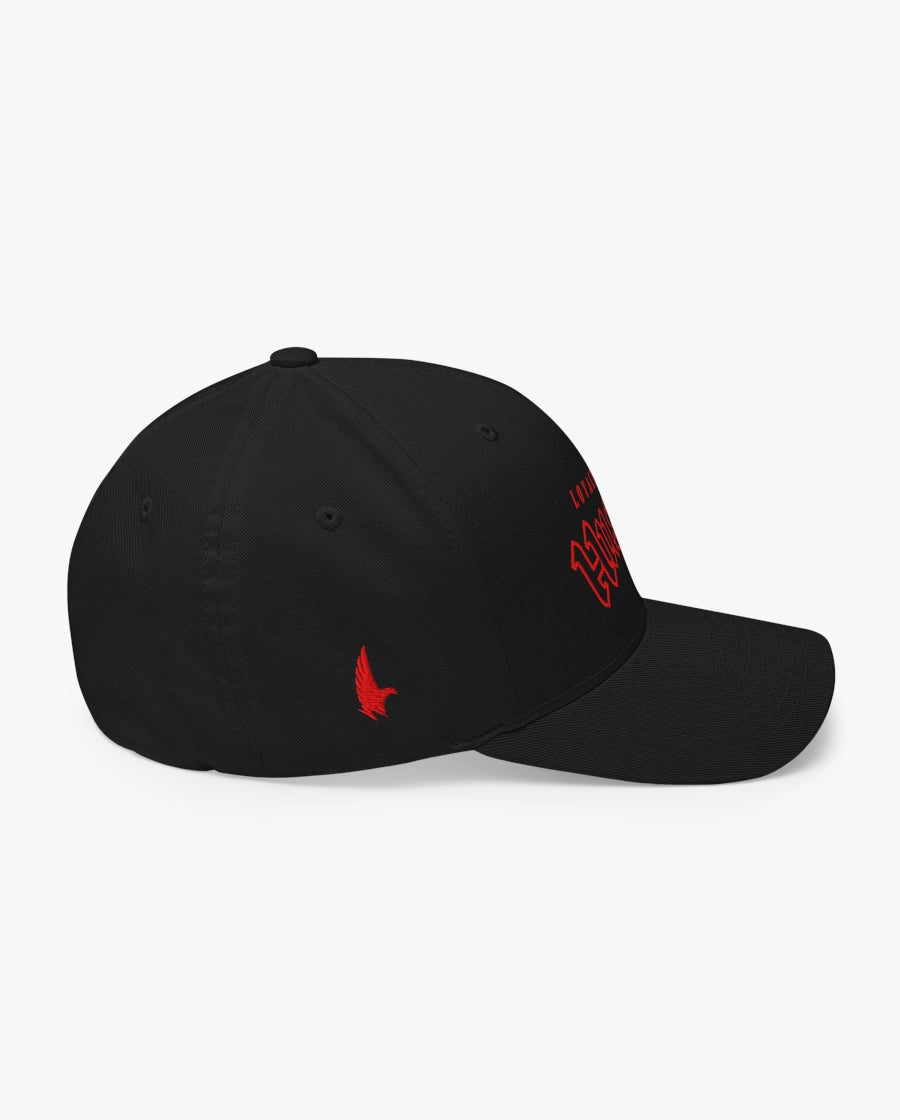 Loyalty Vibes Hustle Fitted Hat Black Red Right